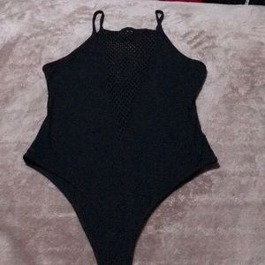 Black halter bodysuit with cutout design